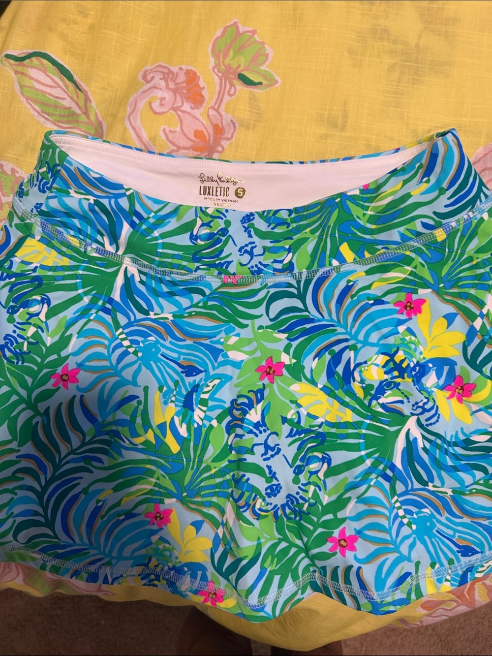 Lilly Pulitzer Luxletic Skort in Blue, Green, White with Pink Accents